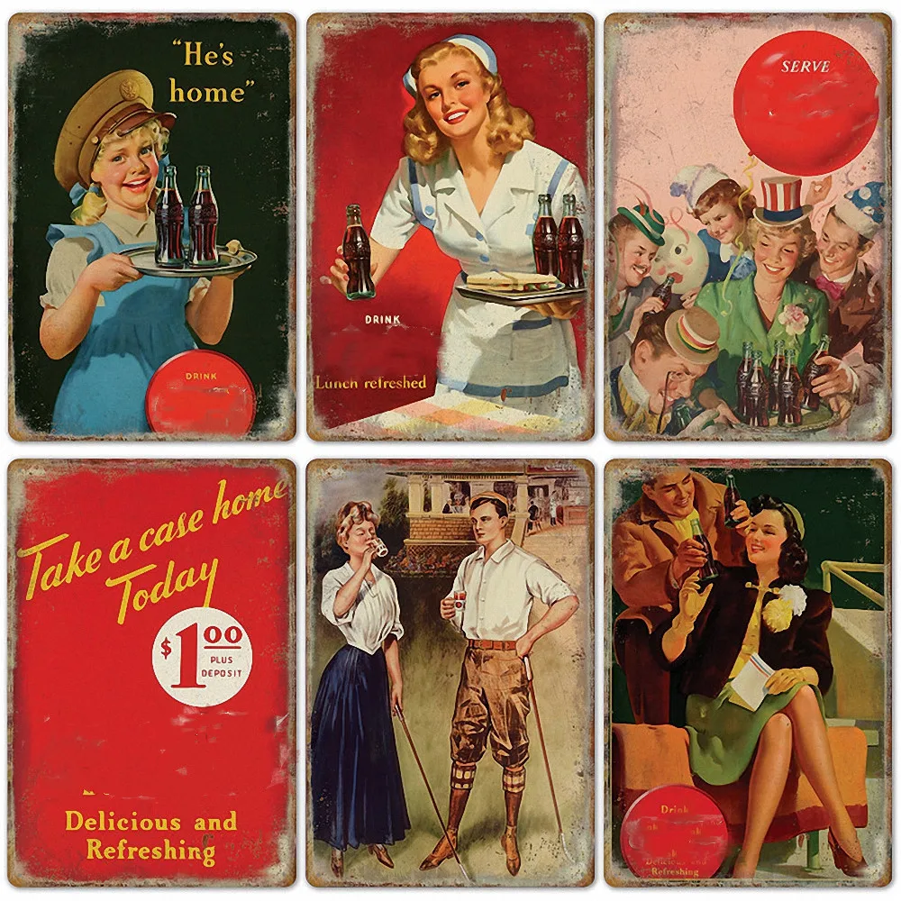 Tin Sign Poster Vintage Backyard Bar Club Decorative Metal Plates Retro Art Wall Painting Decor - 10PCS Mixed Random Shipment