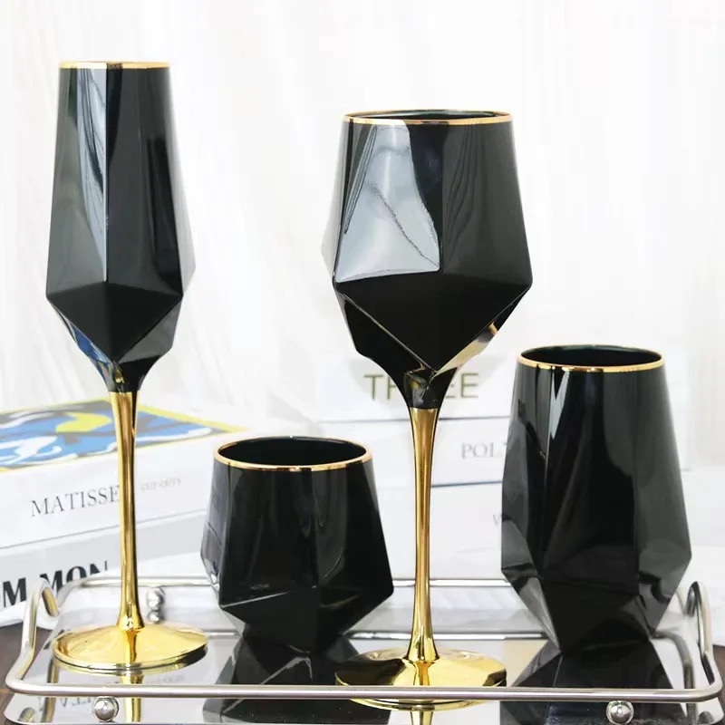 

23 Ounces Black Blind Tasting Phnom Penh Polygon for champagne Highball Tumbler Glass Set Custom Spray Color Design for Red Wine