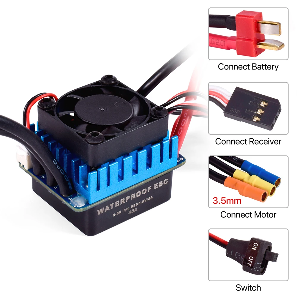 WLtoys 144010 124019 Original 45A Brushless ESC For 1/12 RC Car WLtoys124016 Spare Parts Water-proof 2-3S Lipo with Cooling Fans