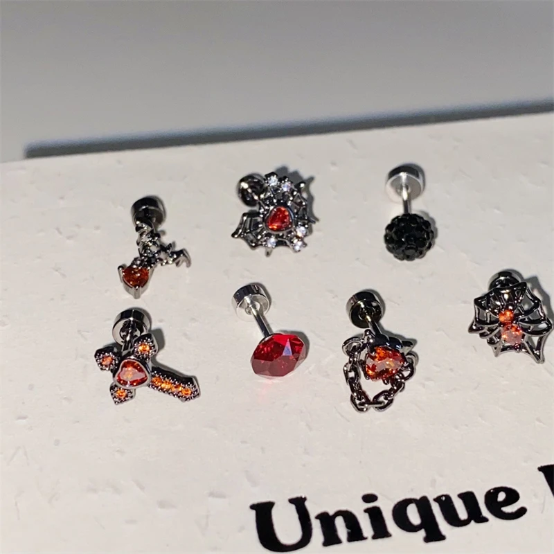 1 قطعة موضة جديدة القوطية نمط الزركون كريستال الأذن العظام مسمار 316L الطبية الأسود التيتانيوم الصلب أقراط للنساء Y2K مجوهرات بسيطة