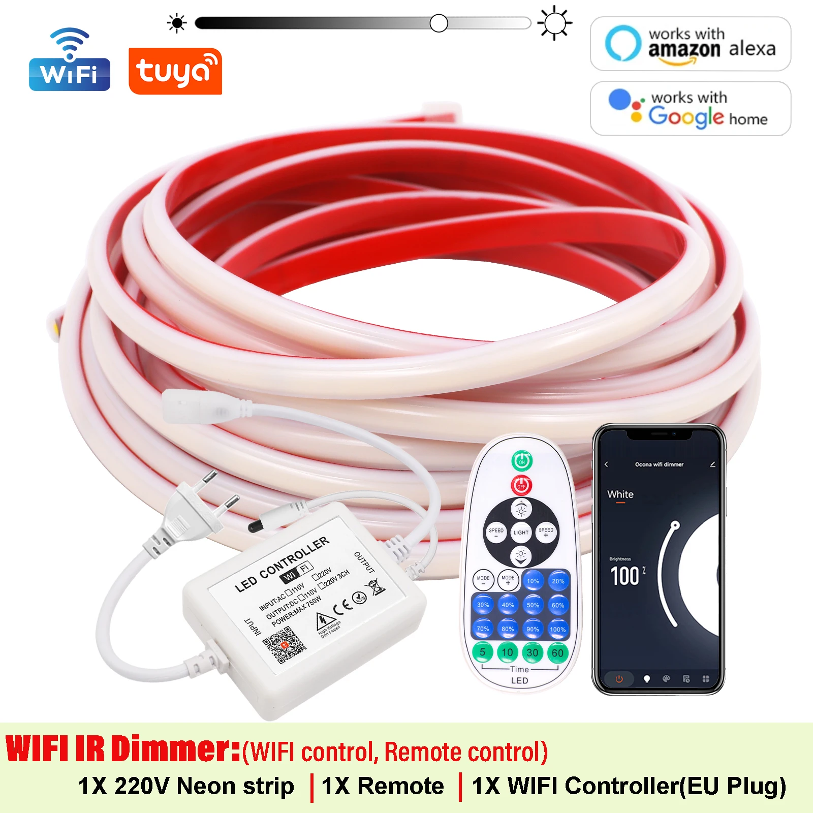 HEGEHE Tuya WIFI Bluetooth COB LED Streifen Licht 220V Dimmbar 240LEDs/M Wasserdichte Outdoor Warm Weiß Neon Licht für Küche Zimmer Garten 3