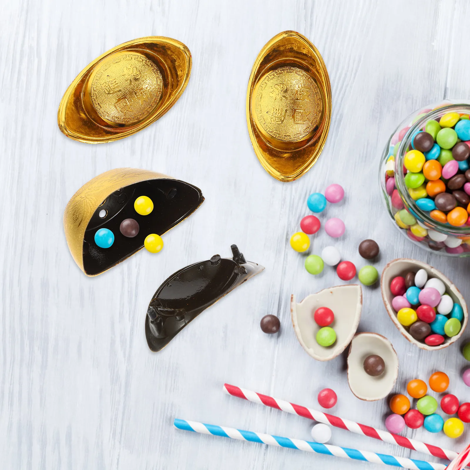 20Pcs Gold Ingot Shape Candy Box Lightweight PP Material Candy Storage Holder Party Decoration Jar