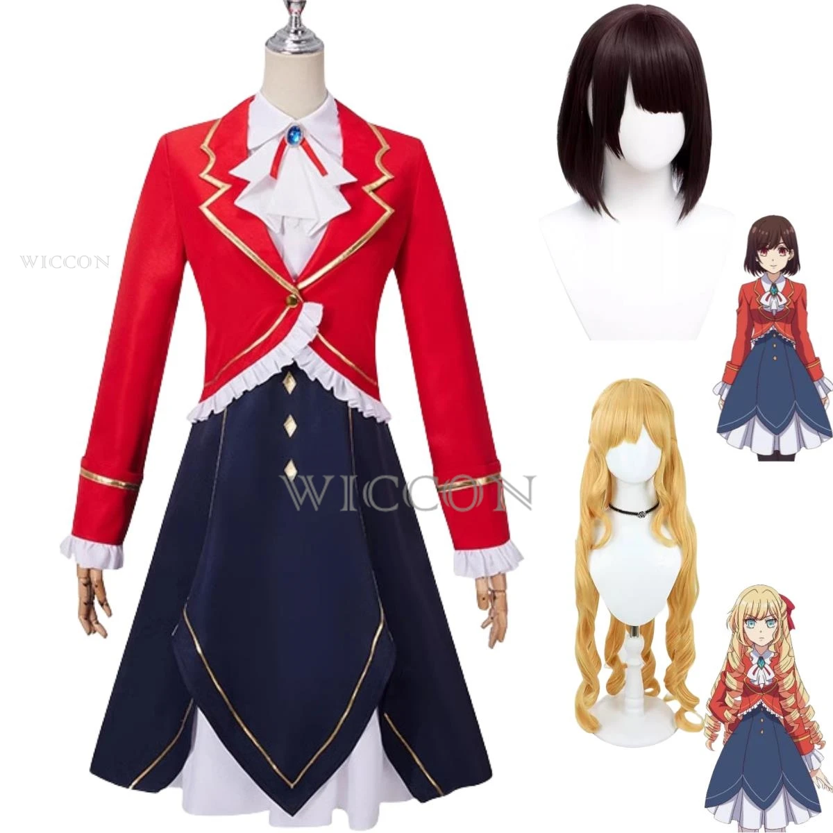 

New Anime I'm in Love with The Villainess Rae Taylor Claire Francois Cosplay Costume Wig Red JK Uniform Woman Kawaii Suit