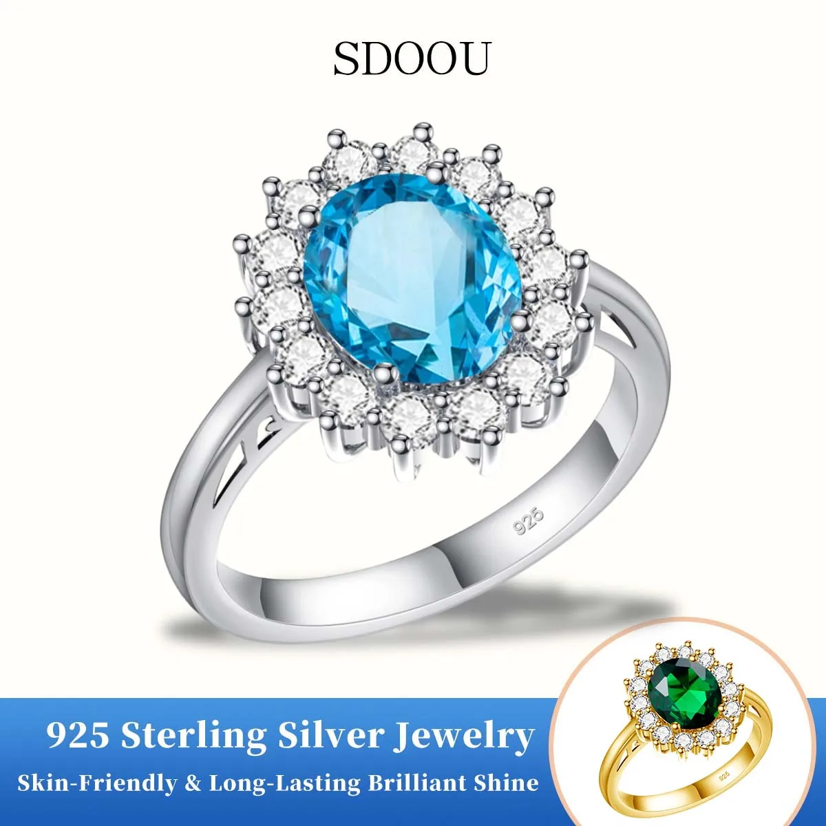 

SDOOU Обручальное кольцо из стерлингового серебра 925 пробы для женщин, кольцо с синим топазом в форме цветка, высококачественные свадебные подарки, ювелирные изделия