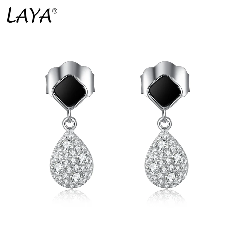 

LAYA Earrings For Women Shining Zircon Black Agate Party Wedding Shake Ear piercing 100% 925 Sterling Silver Luxury Fine Jewelry