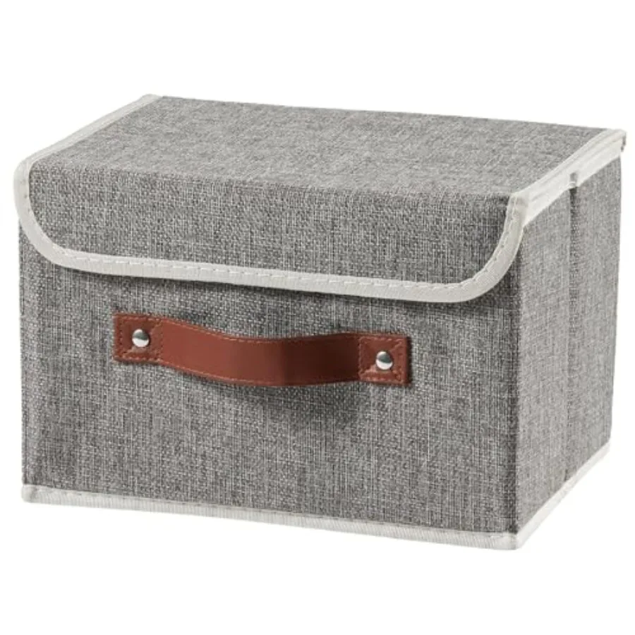 

Storage Boxes with Lid Cotton Fabric Storage Bins Organizer Container Decorative Collapsible Washable Shelf Baskets Faux Leathe