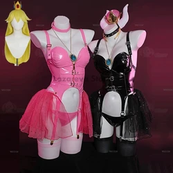 Women Princess Cosplay Pink Black Sexy Bowsette Peach Cosplay Costume Cute Party Halloween Sexy Pink Suit Anime Dress
