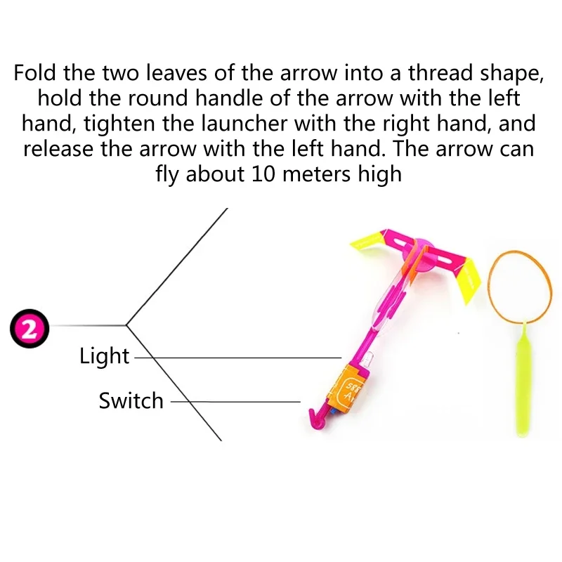 Jouets drôles de sport de plein air, lumière LED, flèche, fusée, hélicoptère, fronde, avion volant, élastique, catapulte, libellule en bambou, cadeau