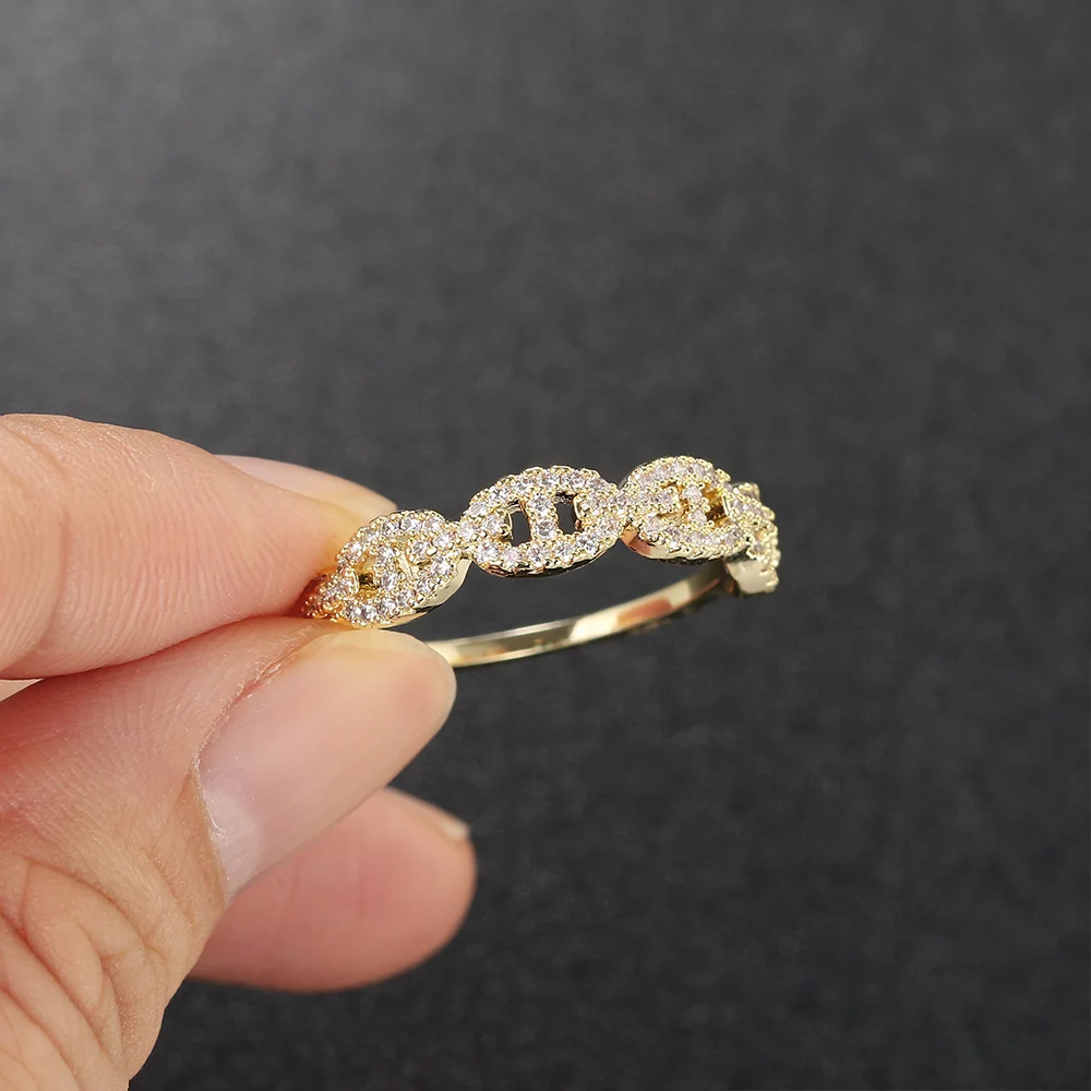 Hip Hop Link Ring for Women Gold Color Micro-inlaid Zircon Stacking Rings Female Jewelry Fashion Punk Accessories Wholesale R720 image 5