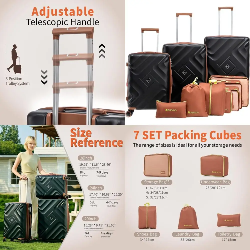 

Expandable 10-Piece Hardshell Suitcase Set, 22x14x9, Airline Approved Carry-On, ABS Material with Spinner Wheels and TSA Lock