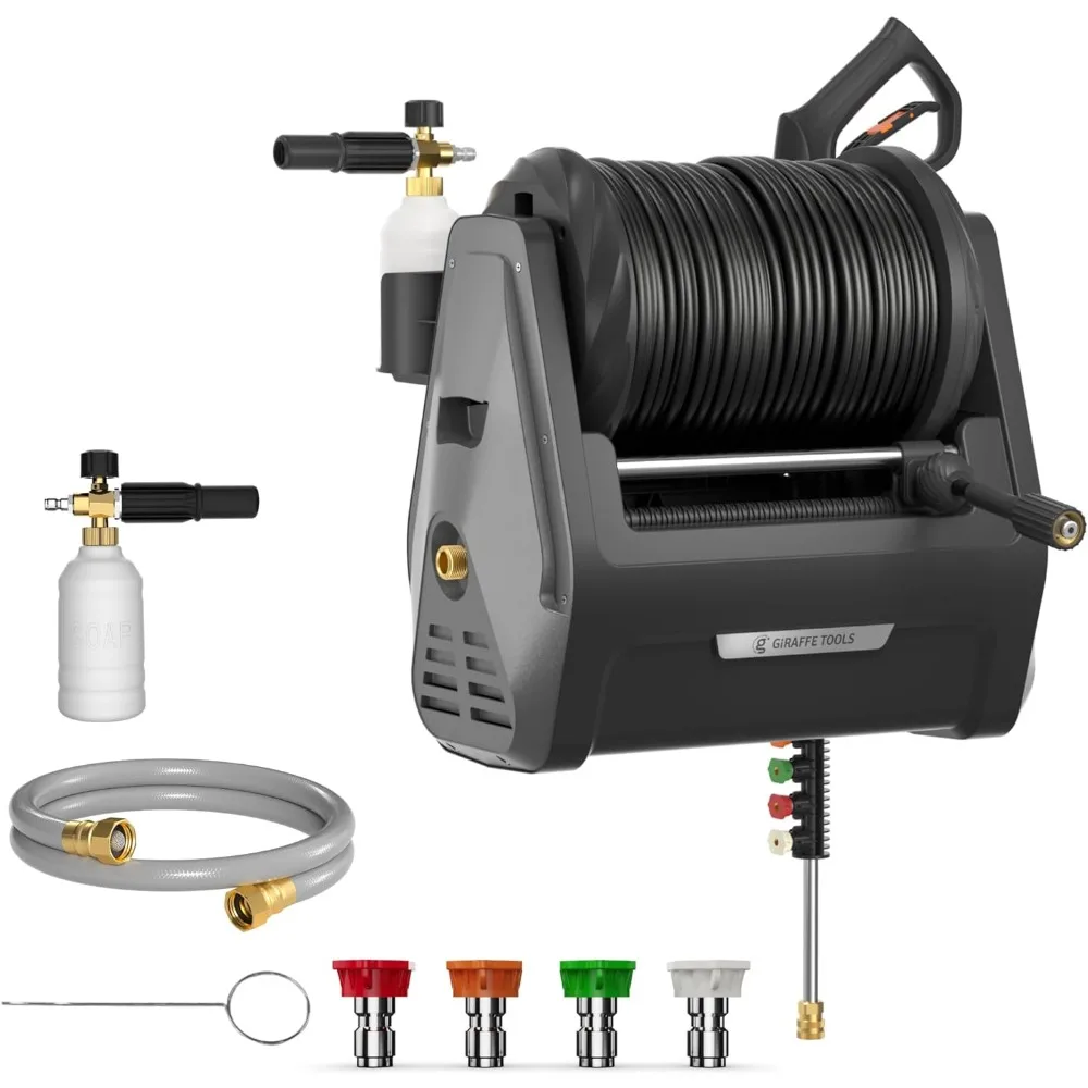 Grandfalls Pressure Washer, Electric Wall Mount Power Washer with 100FT Replaceable Pressure Hose, 2400 PSI, 2.0