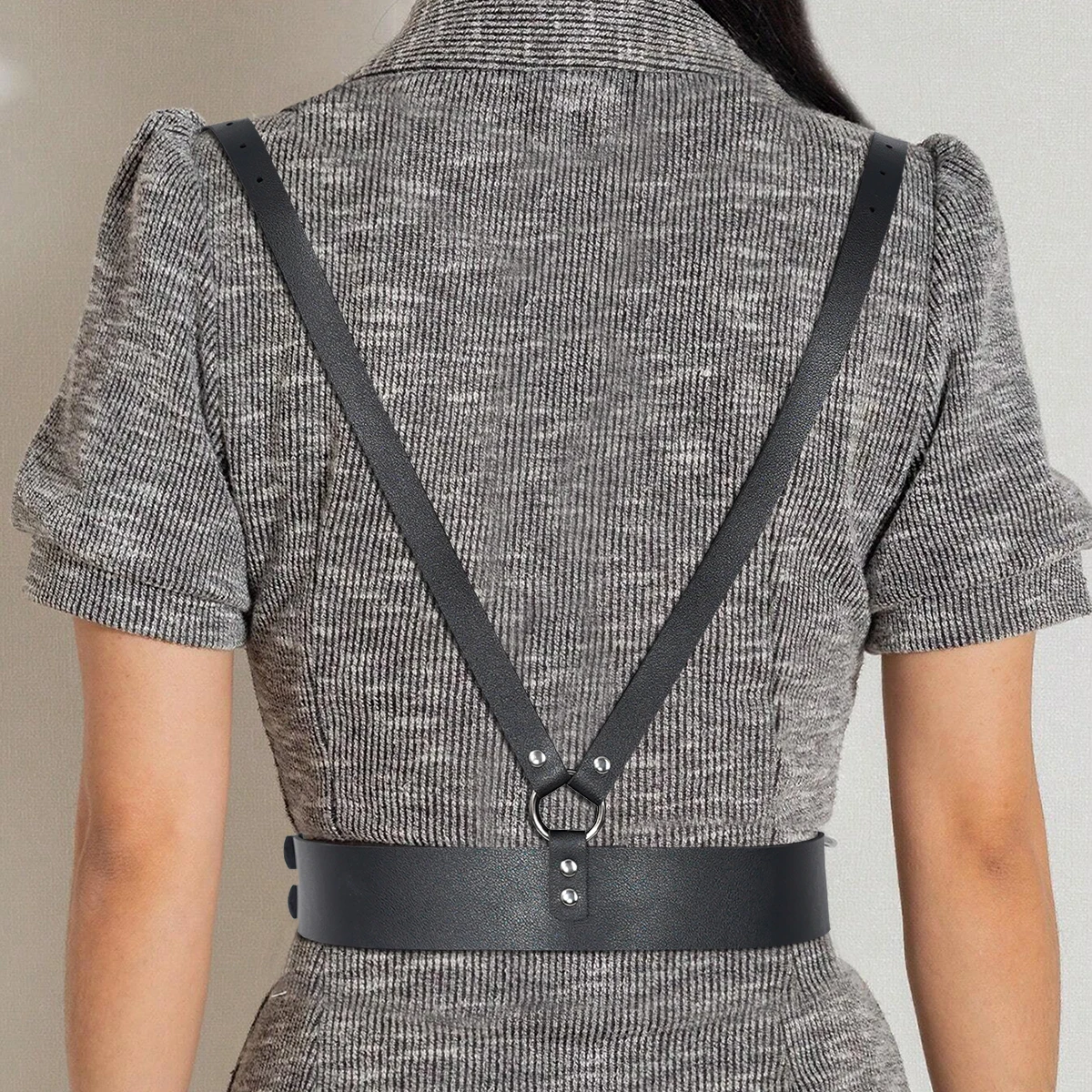 Double Buckle PU Leather Chest Harness Adjustable Shoulder Straps Intimate Lingerie Accessory Gothic Club Decor - view 2