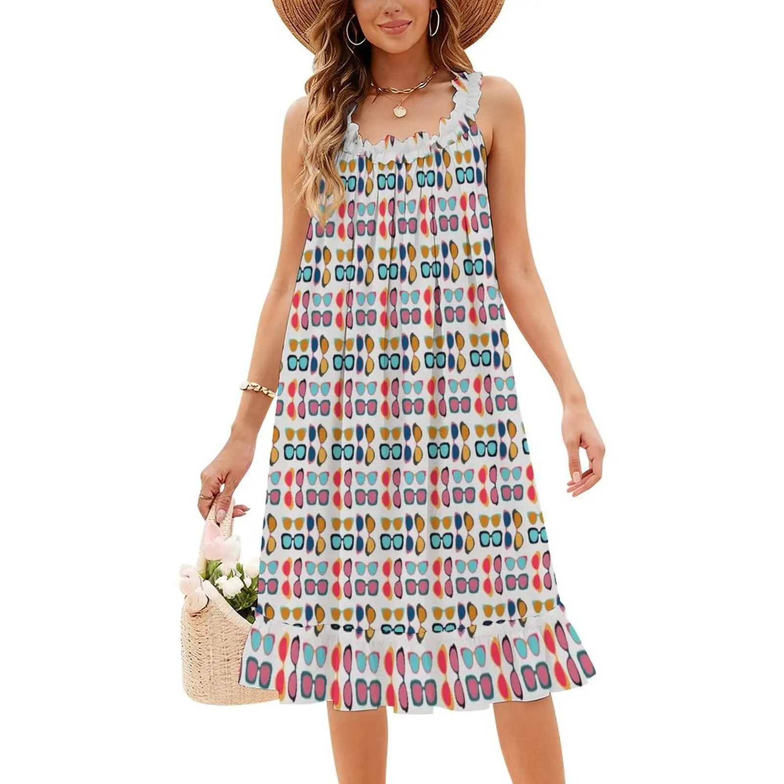 النظارات الأزهار سموك اللباس للنساء الربيع الصيف فستان كاجوال للحزب النظارات نظارات ملونة اللون الملابس النسائية