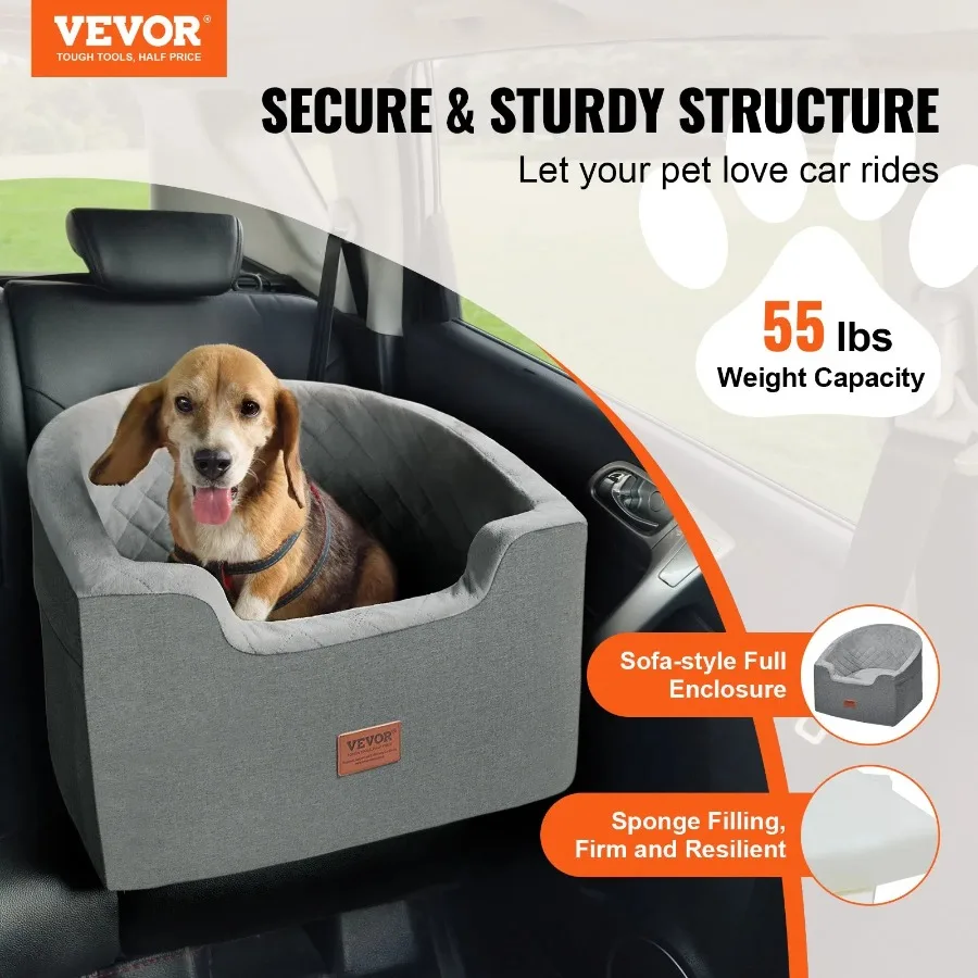 VEVOR Dog Booster Car Seat Pet Car Seat Small Medium Dogs Up to 55 lbs Gray