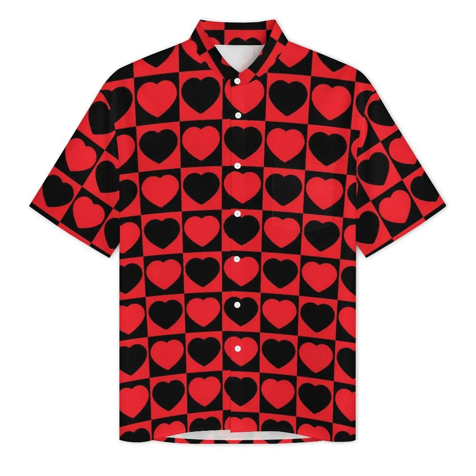 Valentine Hearts Hawaiian Shirt For Man Beach Black and Red Casual Shirts Short-Sleeved Streetwear Classic Oversized Blouses