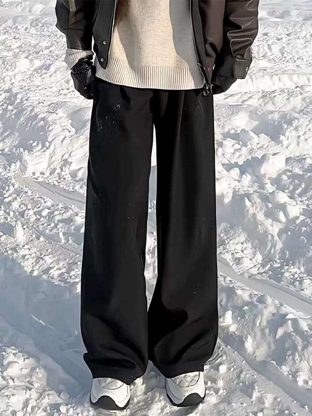 

Мужские прямые брюки American Sle Fce с подкладкой, утепленные, осенне-зимние, широкие, повседневные, с драпировкой, А-силуэт