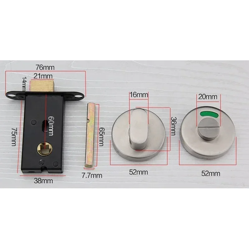 Stainless Steel Door Lock With Red Green Indicator Public Restroom Toilet Partition Thumbturn