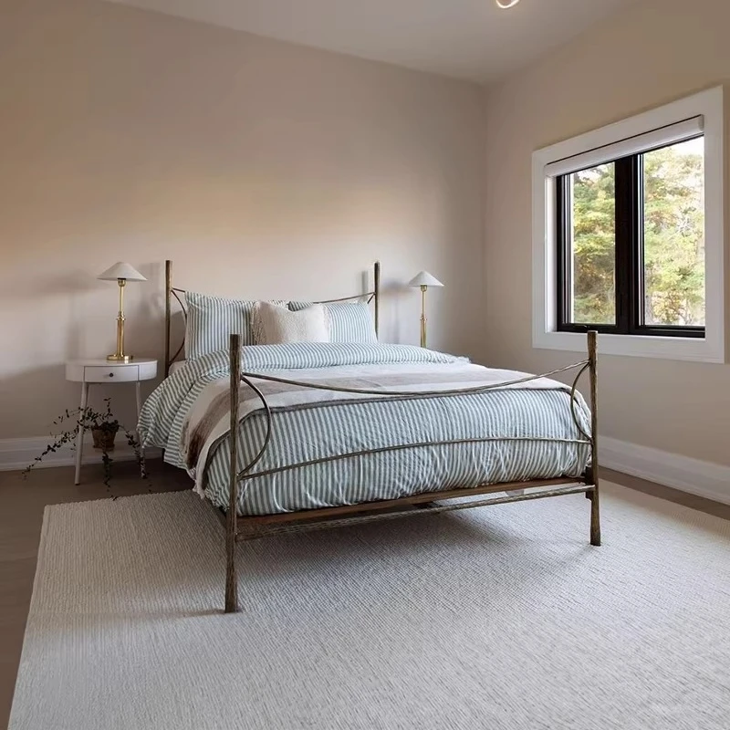 

Wrought iron double bed retro metal old pastoral simple iron frame room furniture