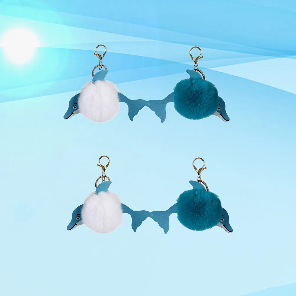 Dolphin Keychain Set 4 Pieces Blue White Key Holders Bag Charms Cute Small Gifts for Women and Girls