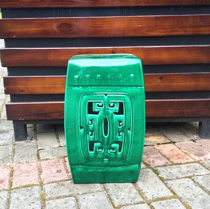 Square porcelain drum stool hand-carved ceramic stool