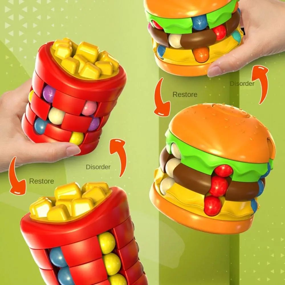 Burger Magic Bean Cube Rotation French Fries Magic Cube Toy Brain Teaser Anti-Anxiety Bead Puzzles Game Birthday Gifts