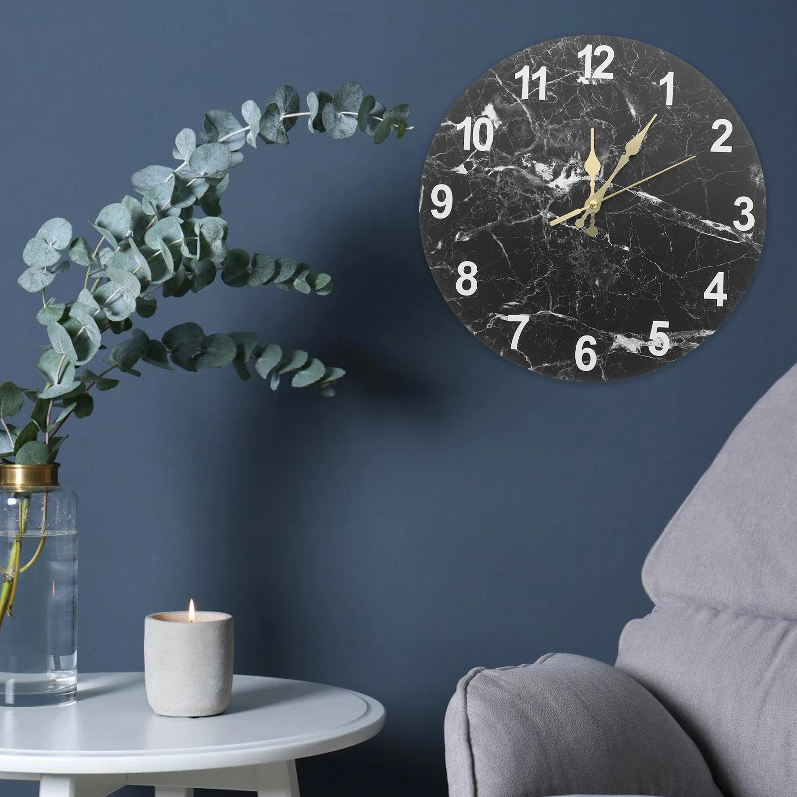 

1Pcs Contemporary Wall Clock Marble Style Silent Home Decor Convenient Hanging Clock for Living Room