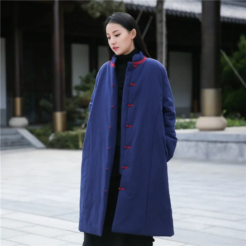 Luxury Brand Vintage Cotton Linen Long Parka Coat Warm Winter Trench Coat Patchwork Single-breasted Harajuku Outerwear Losse Top