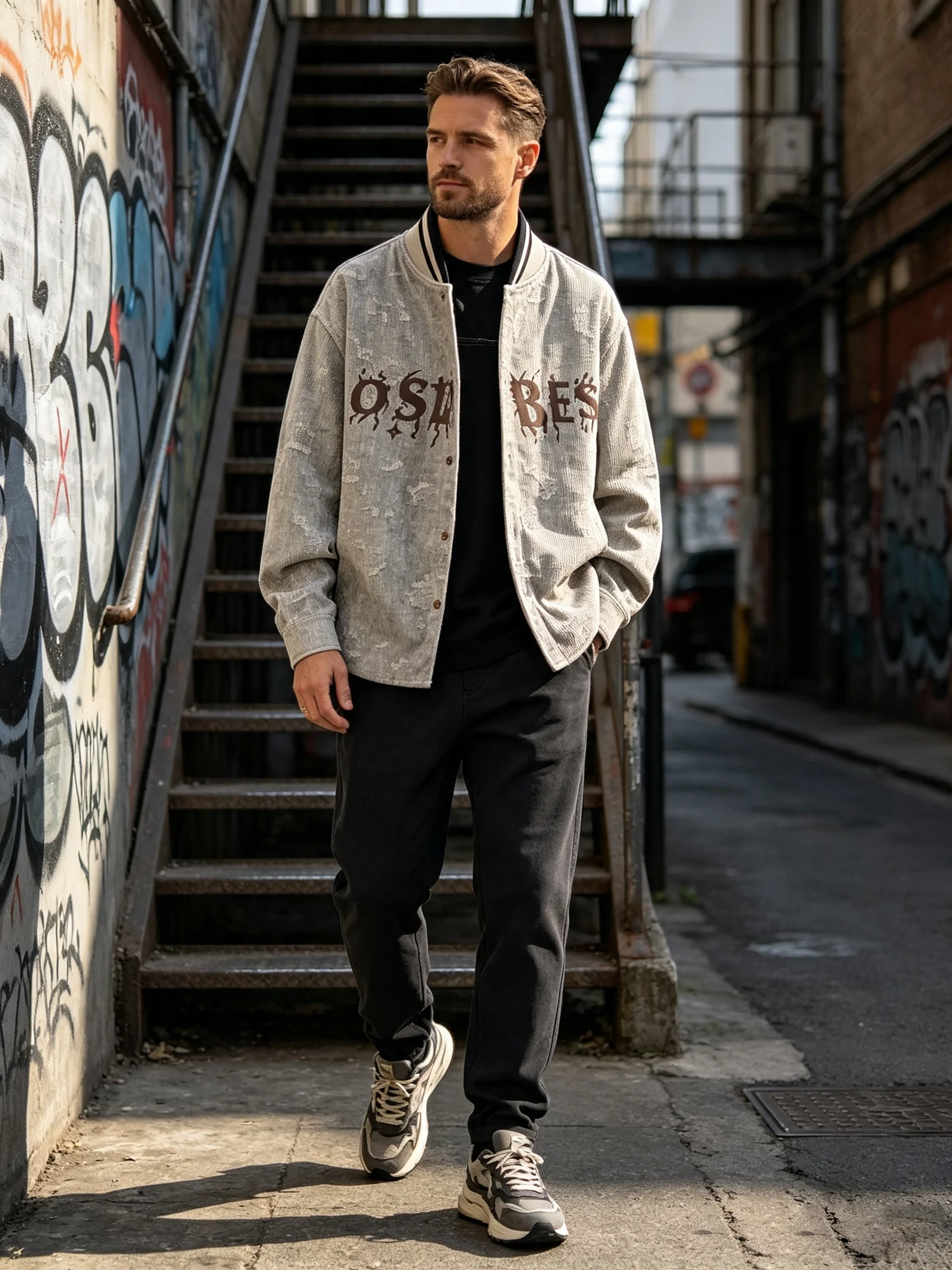 Varsity Jacket Letterman - Men's Vintage Jacquard Varsity Jacket, Y2K