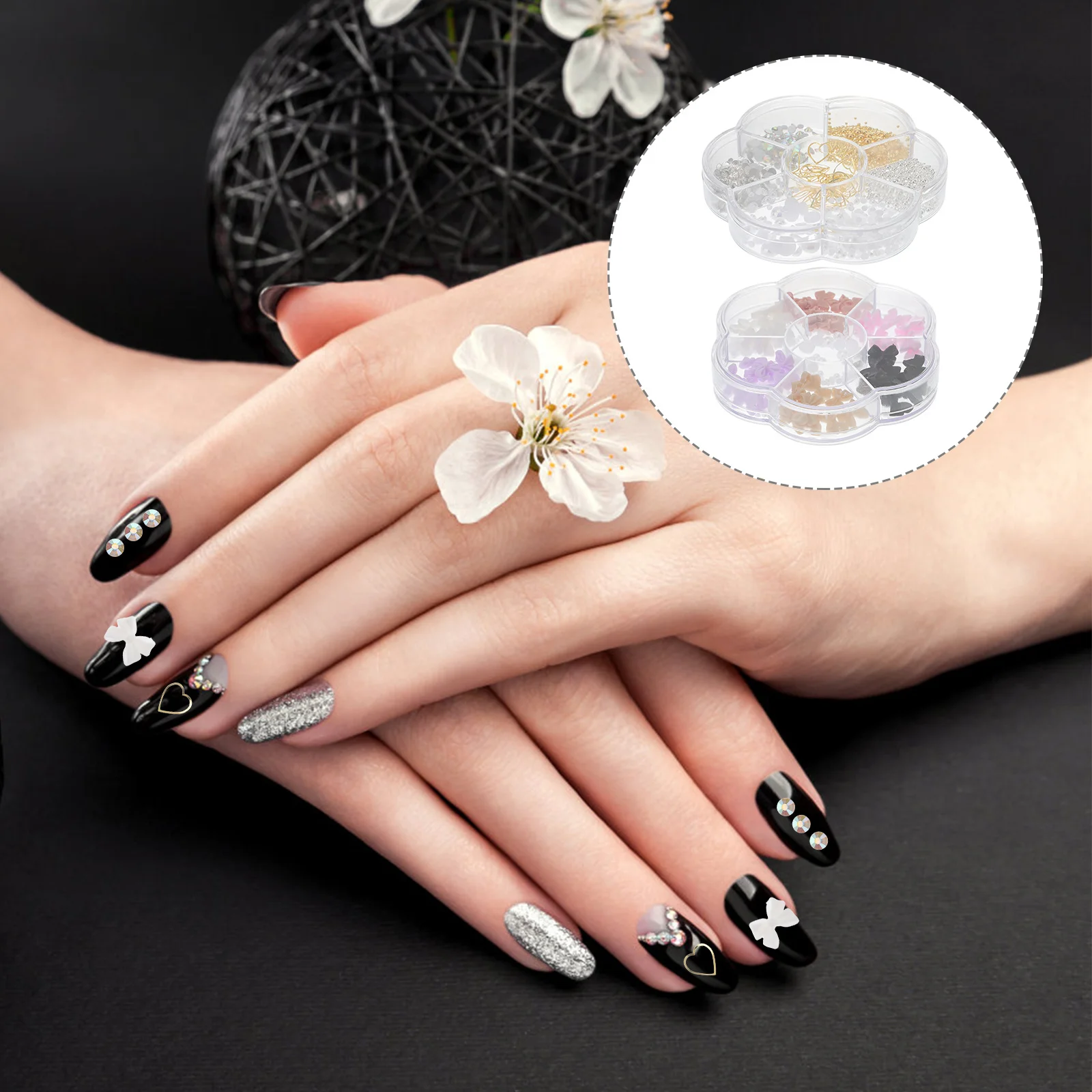 

2 Boxes Nail Pearls Gems Rhinestones Beads Charms for Nail Art DIY Decoration Scrapbook Craft Phone Case Supplies