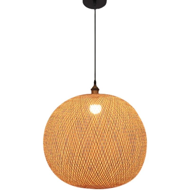 Imagem -04 - Bamboo Spherical Chandelier Handmade Bamboo Shade Iluminação do Quarto Decoração Lâmpada E27 Zk50 Art Natural