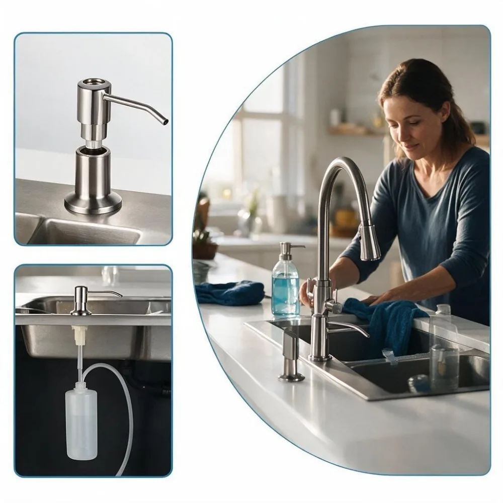 Soap Dispenser for Kitchen Sink, Kichen Sink Soap Dispenser,Extension Tube Kit, Under Sink Soap Dispenser Pump, No Need More Ref