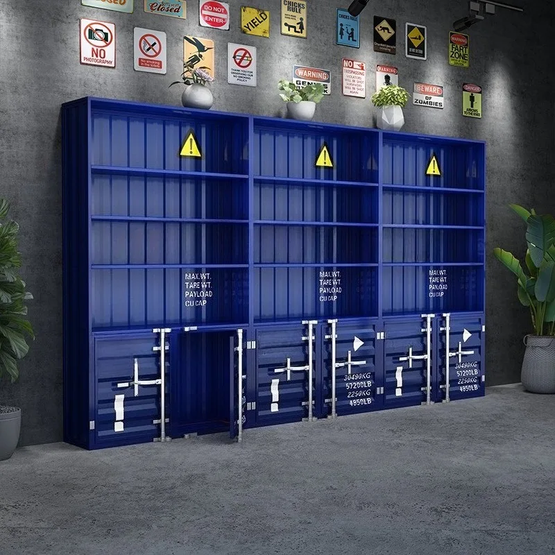 Industrial wind wrought iron wine cabinet figure display cabinet bar display cabinet commercial display container