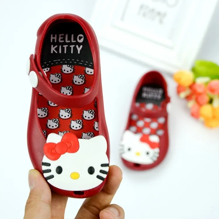 Baby Girls Summer Shoes Jelly Shoes Kids Beach Sandals Cute Sweet Cartoon Hello Kitty Soft Anti-kick Toe-covered Princess Flats