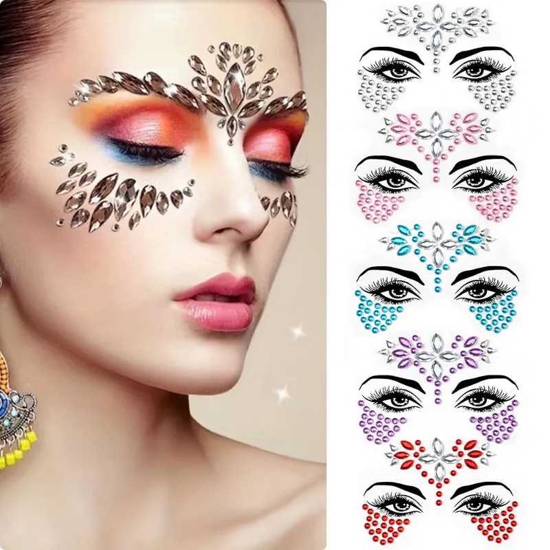 Europe Masquerade Face Stickers Safe Acrylic Drill Adults Children Facial Decoration Adhesive Stickers Party Dance Supplies