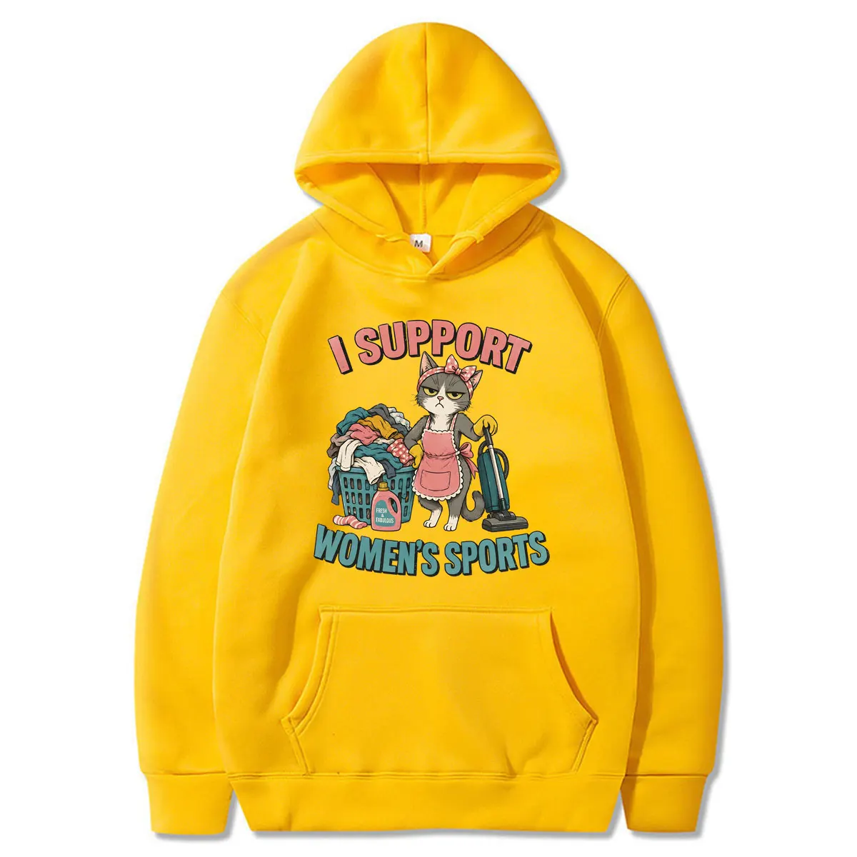 I Support Women’s Sports Funny Cat Cleaning Meme Hoodies Winter Men's Women Clothing Casual Tops Fashion Long Sleeve Streetwears