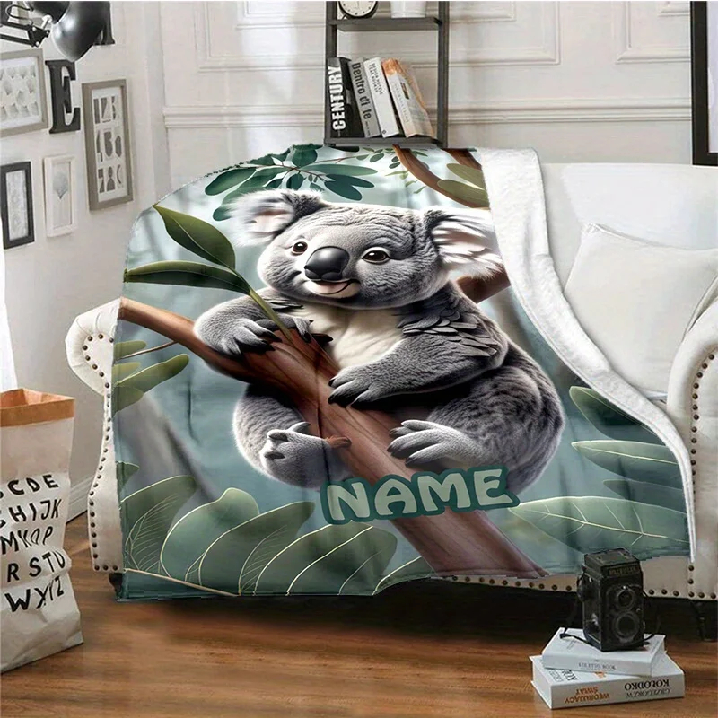 Personalized custom name Koala Tree Embrace blanket, a cute koala design suitable for home offices or travel,  all-season gift