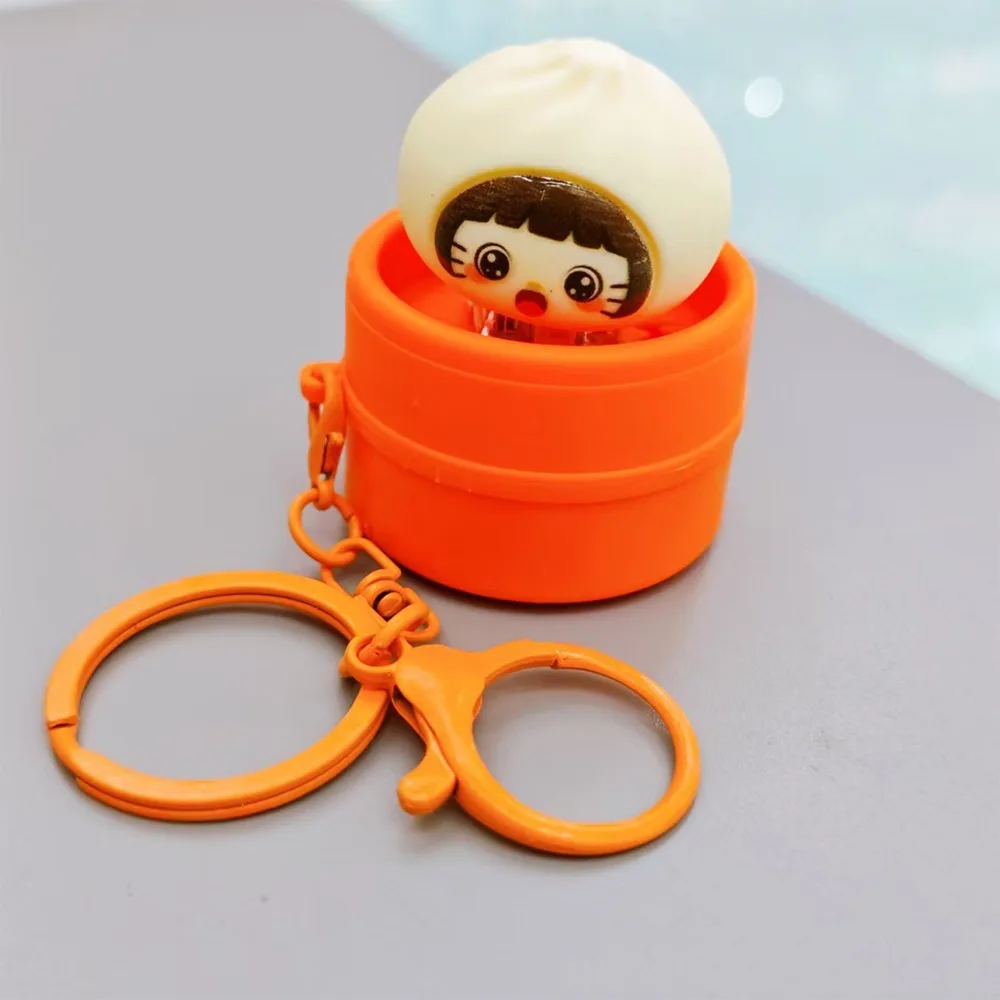Realistic Glowing Steamer Baozi Fidget Keychain Simulation Slow Rebound Soup Dumpling Light Sound Keyring Press Activated