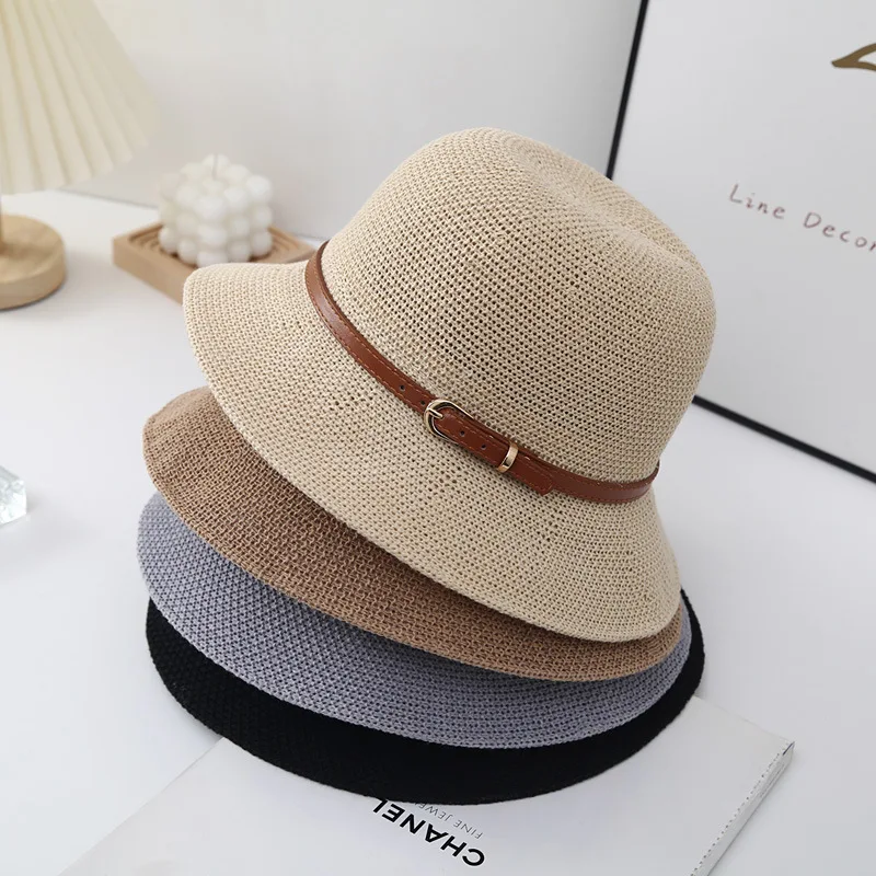 New Fashion Summer Cotton Large Bucket Hat For Women Solid Sun Hats With Belt Female Lady Outdoor Fisherman Hat Bonnet Cap