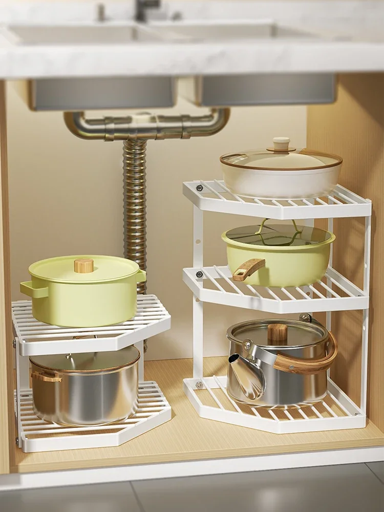 Pot rack kitchen sink shelf cabinet layered shelf table top pot rack pot storage rack corner pot rack