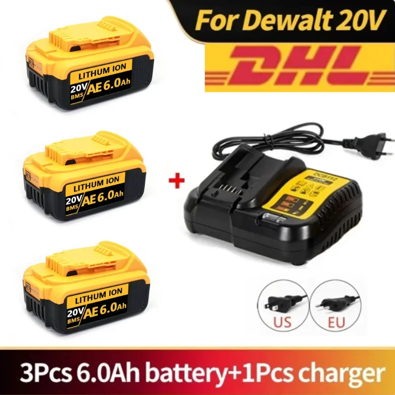 Dewalt 전동 공구용 배터리, 12000mAh, 20V, 12000mAh, DCB206, 20V, DCB205 DCB204-2, 100% 정품 