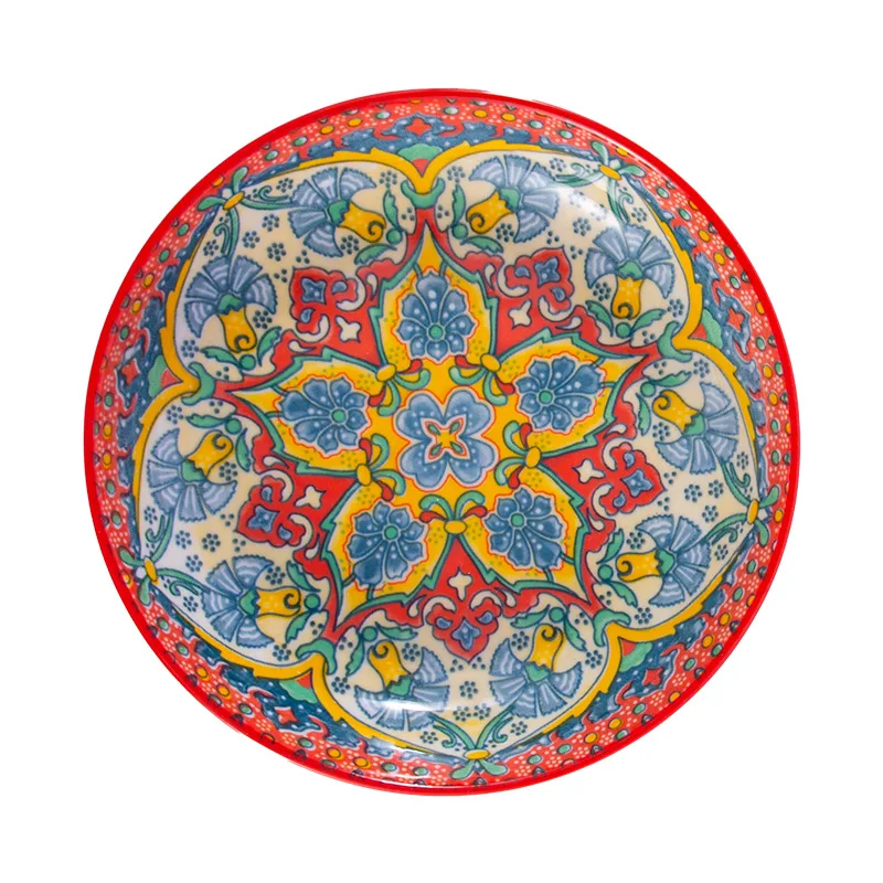 7inch Bohemian Ceramic Plate High Appearance Level Home Creative Dish Plate Fruit Plate Steak Plate Deep Plate Disc Cutlery