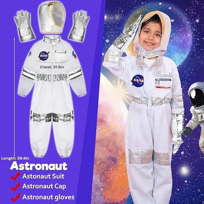 Kids Child Astronaut Cosplay Costume Nasa Pilot Costumes Boys Girls Children Spaceman Party Outfit Jumpsuit Halloween Dress Up