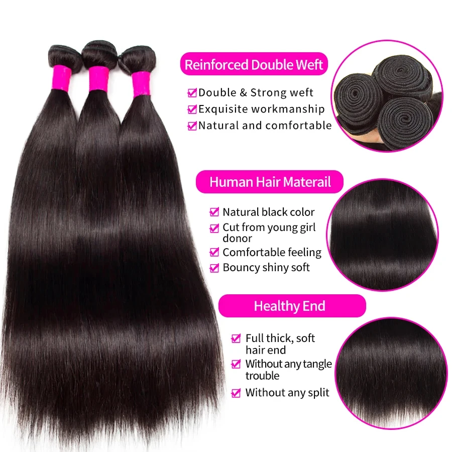 Bone Straight Bundles Human Hair Unprocessed Raw Remy Hair 3 4 Bundles Brazilian Extension Double Weft For Women 28 30 Inch
