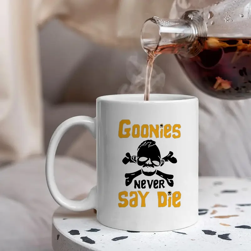 1 Goonies Never Say Die Ceramic Coffee Mug - Insulated, Reusable, Multi-Purpose Mug for Hot/Cold Drinks, Machine Washable