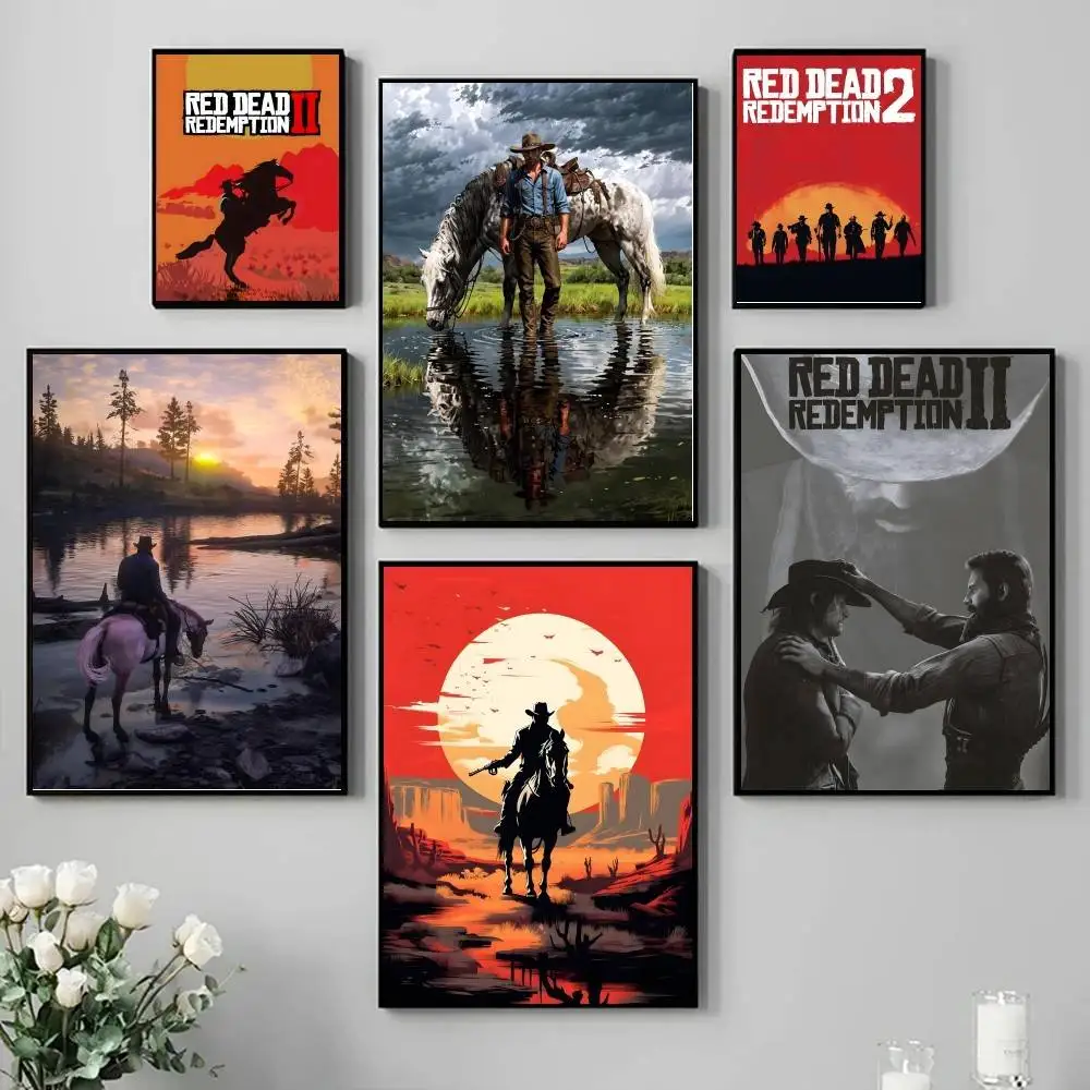 Classic Game R-Red Dead R-Redemption Anime Poster Self-adhesive Art Waterproof Paper Sticker Coffee House Bar Room Wall Decor