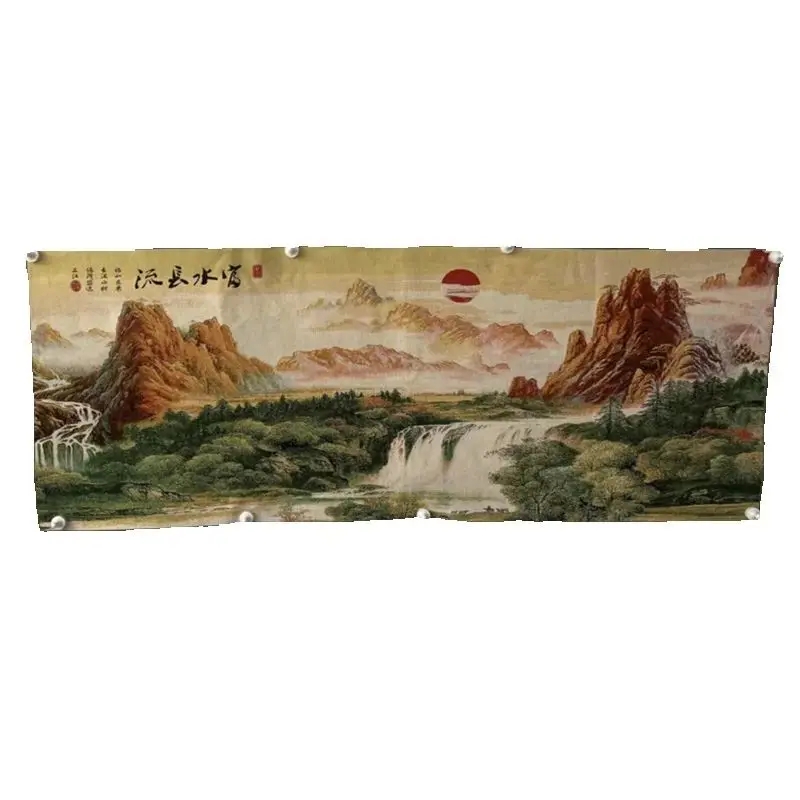 Chinese Old Color Brocade 'Rich Water Flows Long' Embroidery Artwork Decorative Wall Painting for Home Decor