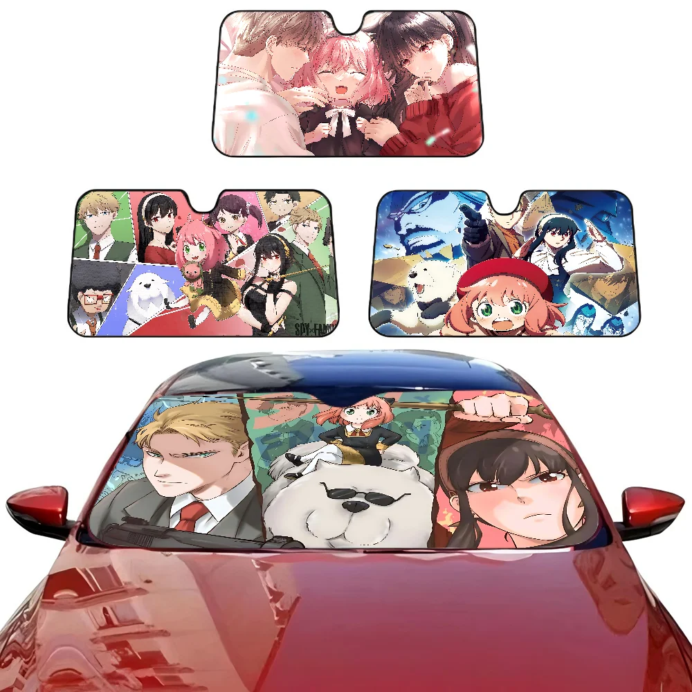 Anime Spy X Family Windshield Sunshade Anime Cute Car Front Windshield 70x130cm Sun Visor Heat Reflector