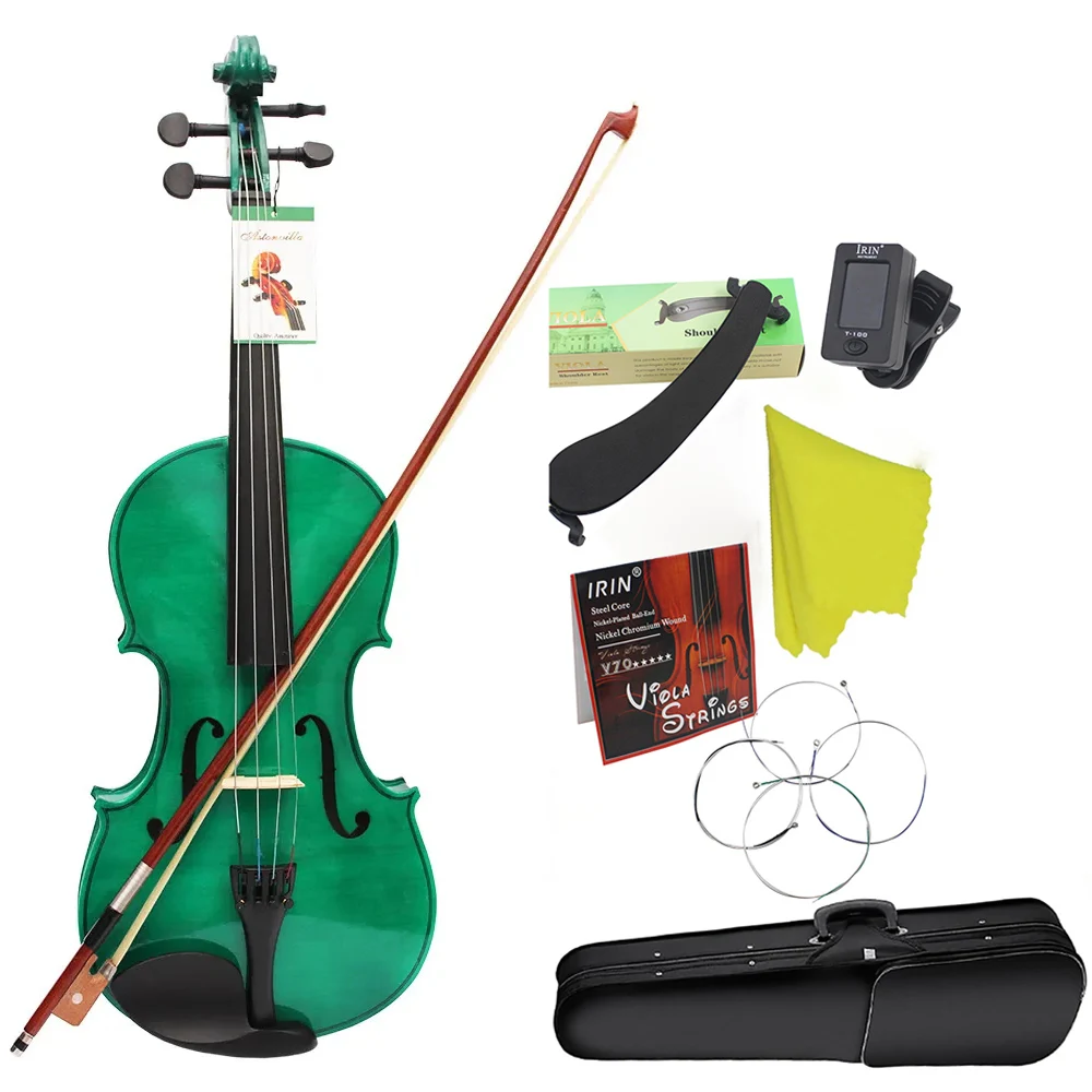 Astonvilla 4/4 Viola Professional Dark Green Acoustic Viola Spruce Panel Solid Wood with Case Bow Shoulder Rest Strings Tuner