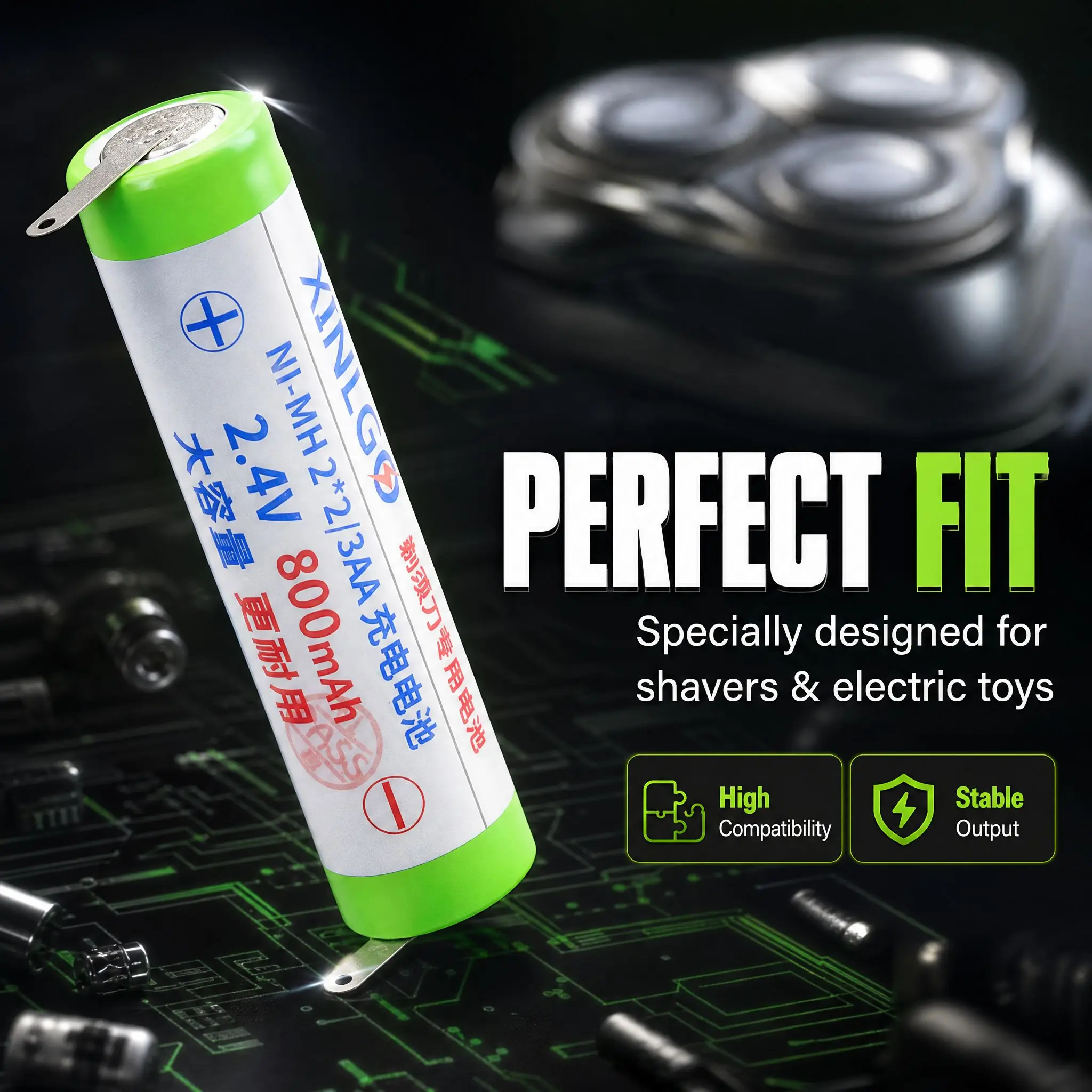 2.4V 2/3AA Rechargeable Battery with Tabs 2pins for Electric Shaver Razor Trimmer Hair Clipper Welding Pin Ni-MH Battery Cell