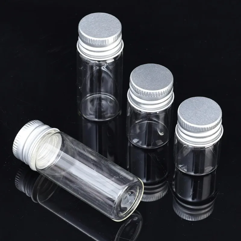 5ml/7ml/10ml/12ml Mini Transparent Glass Bottles with Aluminium Cover Empty Sample Jars Seal Wish Drift Bottle Storage Container